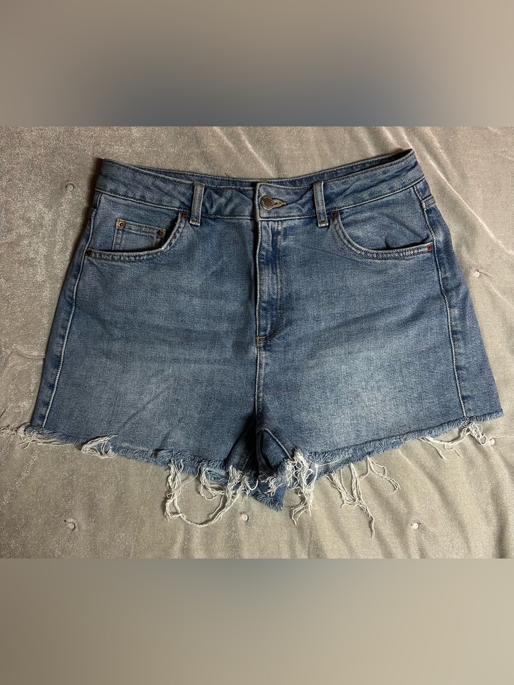 Topshop Distressed Blue Denim Cutoff Shorts